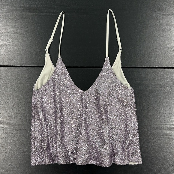 Tobi Tops - Tobi Silver Sequence Crop Top - XS